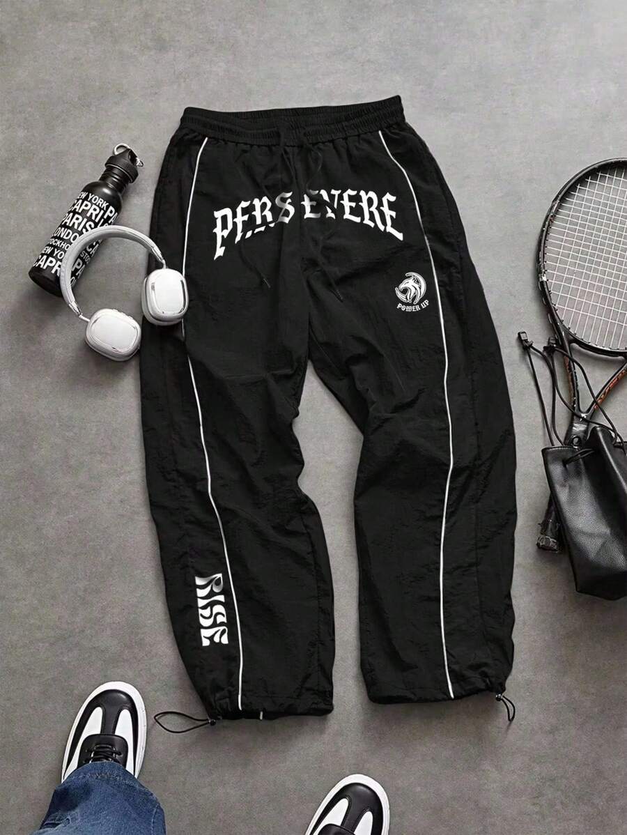 Manfinity Sport Corelite Quần thể thao in chữ viền tương phản dành cho nam - màu đen - Xem 1