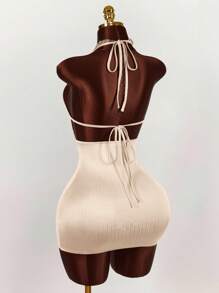 Amplova 2025 New Casual Sexy Low-Cut Front Hollow-Out Textured Mini Dress For Women Dress In Apricot Cut Out Dress,Party Dress - Apricot - View 6