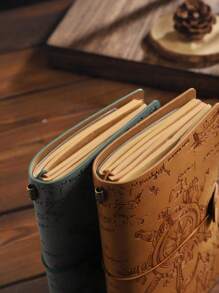 SHEIN Vintage A6 Refillable Notebook Soft Leather Pirate Style Travel Journal Book Retro Loose Leaf Diary Planner Stationery For School Office Work Study Memo Writing Creative Gift For Men And Women Daily Notes Sketchbook - A6 - View 2