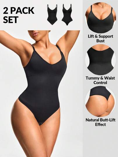 SHEIN 2pcs/Set Women Body Shaper Jumpsuit