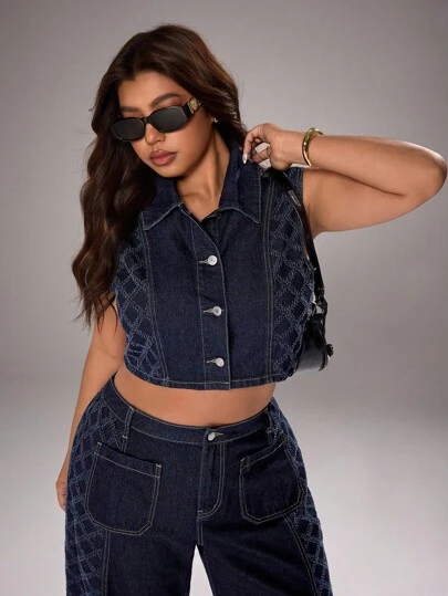 SHEIN ICON Plus Size Women's Fashion Casual Sleeveless Patchwork Jacket