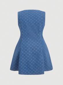 SHEIN MOD Váy mini không tay denim cỡ lớn, màu xanh - Rửa nhẹ - Xem 2