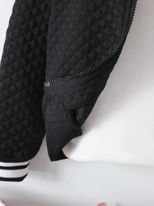 Young Girl Striped Long Sleeve Zip-Up Casual Baseball Jacket - Black - View 8