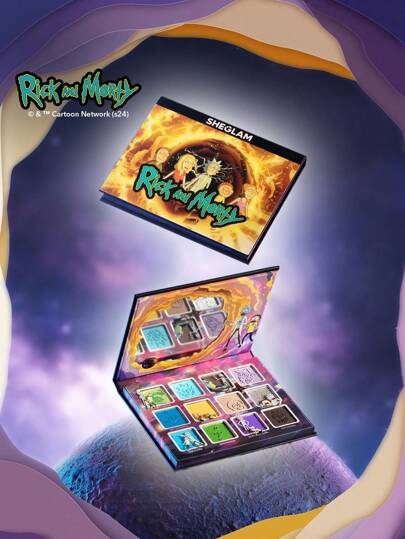 Rick and Morty X SHEGLAM لوحة ظلال العيون اللامعة اللامعة من مجموعة معنى الحياة، 12 لونًا، أصفر، أزرق، أرجواني، أخضر، فضي، ظلال عيون ناعمة قابلة للمزج ومتجانسة الصبغة علامة تجارية جمال مكياج مستحضرات تجميل للنساء الفتيات مثالي لفصل الخريف الشتاء مثالي ل- Y2K أزياء أنيقة هدية حفلة جاهز أفضل لون