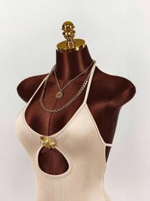 Amplova 2025 New Casual Sexy Low-Cut Front Hollow-Out Textured Mini Dress For Women Dress In Apricot Cut Out Dress,Party Dress - Apricot - View 4