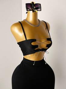 Mistrie Áo hai dây buộc trước gợi cảm, hở lưng cho nữ - màu đen - Xem 7