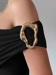 Islaluna Áo cánh vai cài nút trang trí viền bất đối xứng thanh lịch dành cho nữ, mùa hè - màu đen - Xem 6