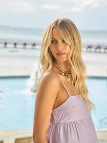 Aralina Straight Neck Bandeau Shirred Back Babydoll Style Flowy Maxi Dress Perfect For Summer Vaction And Homecoming Graduation - Mauve Purple - View 4