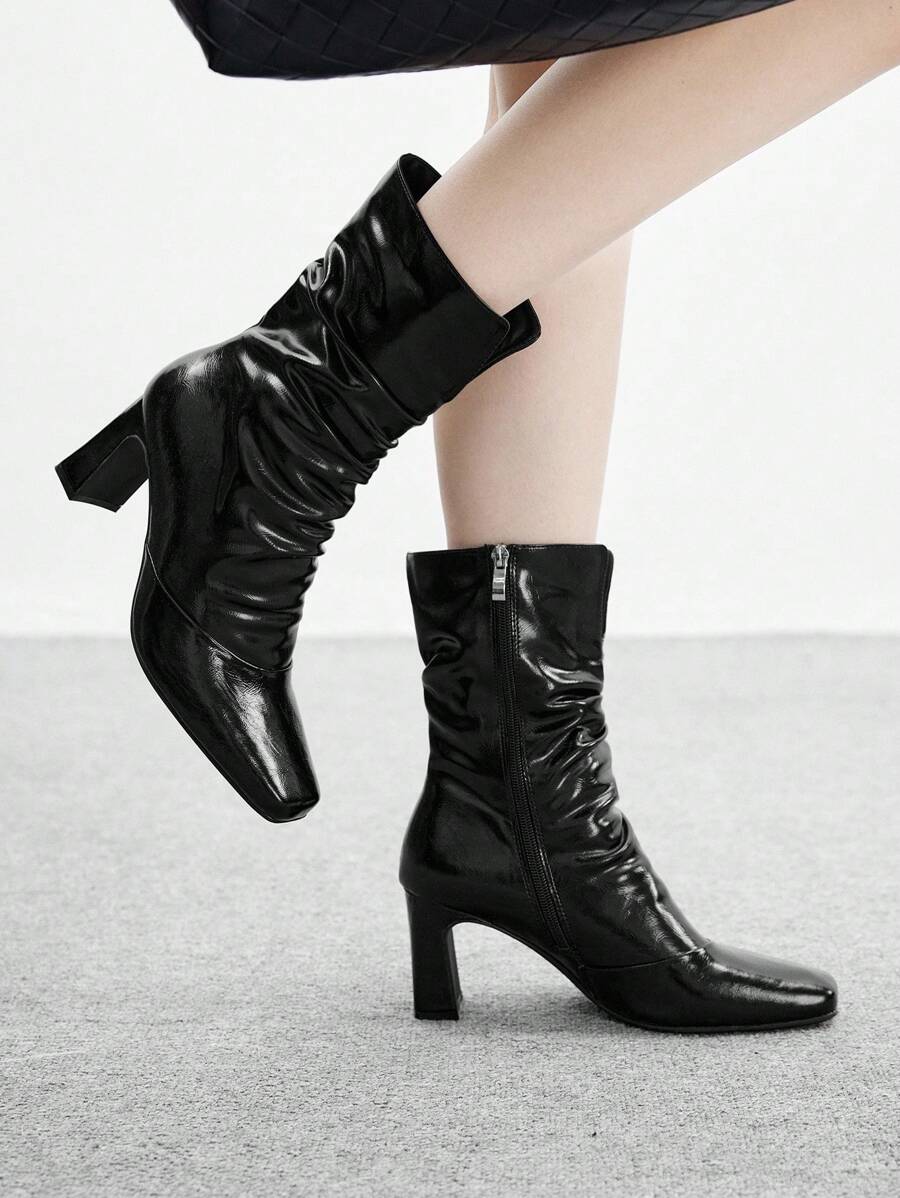 CUCCOO BIZCHIC Women's Pointed Toe Ruched Fashionable Ankle Boots And Ankle Boots - Black - View 1