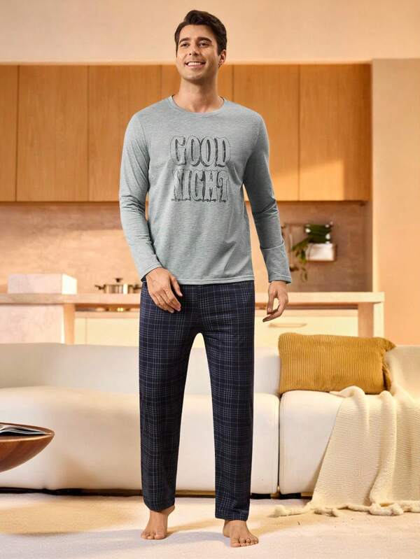 Herren Langarm Loungewear Top mit Buchstaben-Muster, Crew-Ausschnitt, kuschelig und elegant, für den Herbst