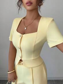 Elenzga Women's Short Sleeve Top And Pants 2 Pieces Set With Chain Decor