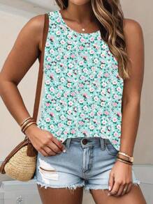 EMERY ROSE Women's Plus Size Summer Allover Floral Printed Tank Top Graphic Tees Women Tops - Multicolor - View 3