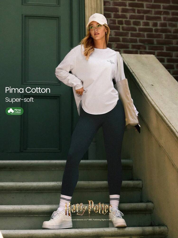 X Harry Potter As Relíquias da Morte Camiseta Leve, Macia e Elástica, Oversized Assimétrica, Gráfico de Manga Longa, Uso Casual Diário