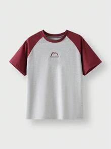 Tween Girls Clothes Back To School,Light Grey Summer Casual School T-Shirt,Children Round Neck Patchwork Contrast Color Funny Letter Graphic Print - Grey - View 3