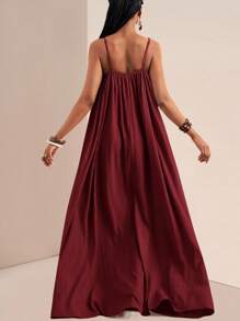 Slaydiva Đầm maxi không tay màu trơn cỡ lớn, đầm maxi dài kiểu dáng thường ngày cho kỳ nghỉ, đầm maxi mùa hè, đầm maxi màu đỏ đô, đầm maxi màu đỏ sẫm, đầm maxi màu nâu đỏ, đầm maxi mùa hè. - Màu Đỏ Sâu - Xem 4