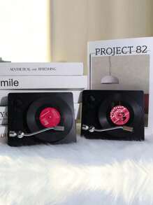 SHEIN 6 buc suporturi de pahare pentru discuri de vinil, pernă antiderapantă rezistentă la căldură, model vintage clasic retro american rock cu muzică CD, pernă izolatoare, decor pentru casă/