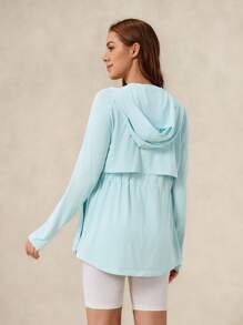 OutZeal Women UV Protection UPF50+ Breathable Drawstring Waist Hooded Mask Sun-Proof Jacket Hiking Camping Sports - Baby Blue - View 10