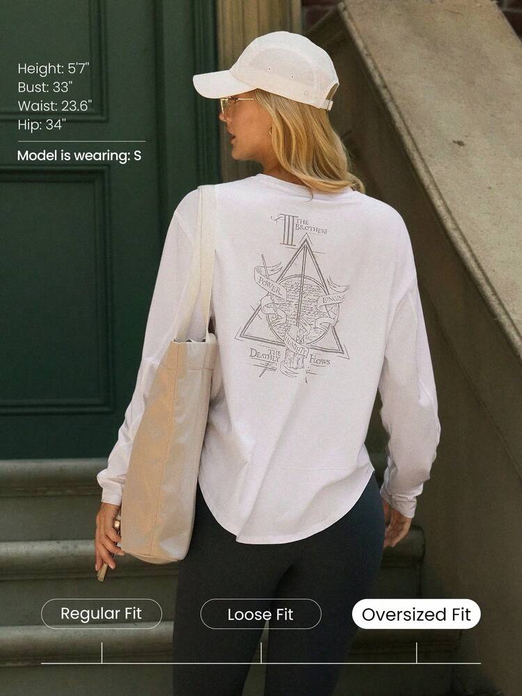 X Harry Potter As Relíquias da Morte Camiseta Leve, Macia e Elástica, Oversized Assimétrica, Gráfico de Manga Longa, Uso Casual Diário