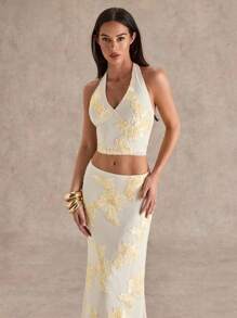 Glamine 2 Stücke romantisches Urlaubsset aus Jacquard-Trägertop und -Rock