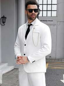 Manfinity Mode Men's Solid Color Lapel NeckLong Sleeve Casual Blazer - White - View 4