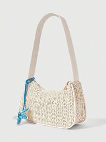 ROMWE Fairycore 1 件波西米亚风格沙滩包，镂空网状手提包，适合女士度假，配有包饰和热带花卉装饰 - 彩色 - 查看 2