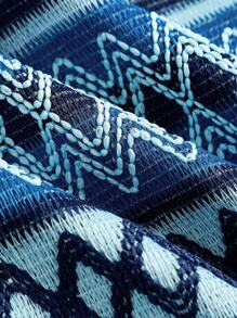 SHEIN 少女夏季休闲无袖长款几何图案侧开衩连衣裙，适合夏季、毕业典礼、返校、度假、节日、午餐、音乐节 - 藍色 - 查看 4