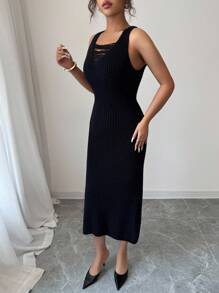 Elenzga Women's V-Neck Sleeveless Tassel Knit Sweater Dress, Elegant Versatile For Vacation, Holiday, All Season