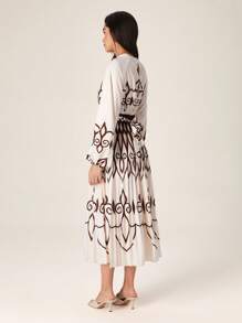 Modelyn Vestido vintage de mujer de alta gama con pliegues y cintura ceñida, de estilo romántico francés - Multicolor - Ver 2