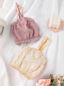 2 件装女童青春期前甜美紫色和杏色组合褶边吊带背心（无衬垫） - 彩色 - 查看 4