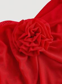 SHEIN MOD 女士红色喇叭袖美人鱼连衣裙，适合生日、复古、2000年代风格、仙女风、节日、哥特风、婚礼宾客礼服、生日礼服、派对礼服、仙女风、外出礼服、秋季婚礼宾客礼服、红色长袖褶皱长款连衣裙，适合婚礼宾客派对，柔软弹力网纱面料，优雅浪漫风格，方领修身连衣裙，适合正式晚宴、鸡尾酒会、订婚晚宴、宴会、节日活动等场合。 - 紅色 - 查看 3