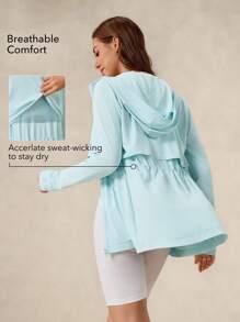 OutZeal Women UV Protection UPF50+ Breathable Drawstring Waist Hooded Mask Sun-Proof Jacket Hiking Camping Sports - Baby Blue - View 3