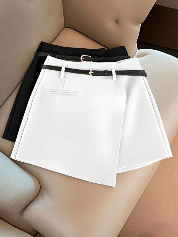 Franclia Women's Asymmetrical Hem Skirt, Women's Khaki Fashionable Versatile Shorts