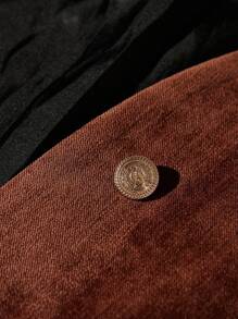 Aveloria Modichic Minimalist Deconstructed Oversized V-Neck Single Button Blouse, Asymmetrical Hem Design, Sleeveless, Suitable For Work, Autumn - Brown - View 4