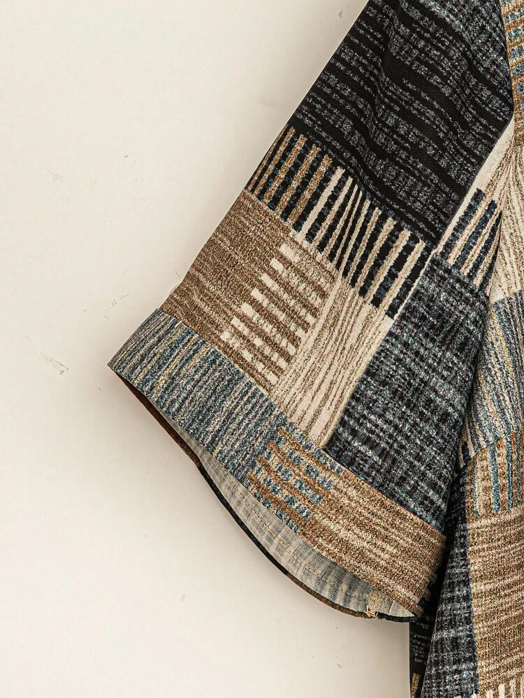 Plus Size Summer Home Wear Loose Geometric Round Neck Short-Sleeved Top And Carrot Pants Two-Piece Set