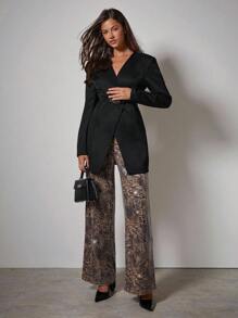 COSMINA 女士优雅亮片刺绣直筒宽松裤 - 咖啡棕 - 查看 2