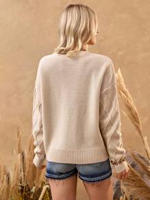 Bóhologie 复古风麻花针织套头衫，饰有精致花卉刺绣和柔和的奶油色调 - 白色 - 查看 2