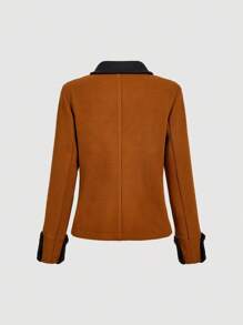 SHEIN MOD Vintage Elegant Contrast Color Lapel Blazer, Brown Blazer In Fall/Winter - Brown - View 5