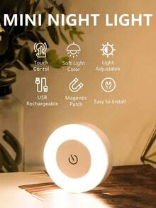1 pieza Luz nocturna LED regulable con toque - Blanco cálido suave y brillo ajustable de luz de día, adecuado para iluminación decorativa en dormitorio, pasillo, baño, sala de estar, armario, diseño compacto, fácil de instalar, luz portátil de gabinete con carga USB