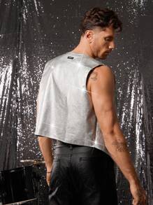 FeverCity Men's Woven Casual Loose Fit Sleeveless Vest Top , Fall Winter - Silver - View 2