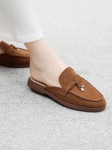 CUCCOO BIZCHIC Women's Fashionable Brown Suede Comfortable Commuter Flat Mule Slip-On Shoes, Suitable For Outdoor, Shopping, Work, Daily Wear, Versatile For Christmas Spring Shoes - Brown - View 7