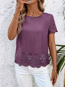 SHEIN Clasi Women's Casual Scoop Neck Short Sleeve Printed Shirt, Spring/Summer - Purple - View 4