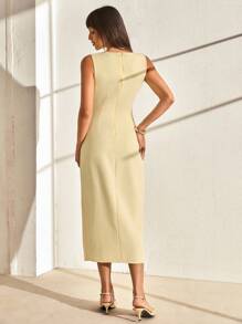 CLARA VERO Women Solid Color Sleeveless Long Dresses - Light Yellow - View 4