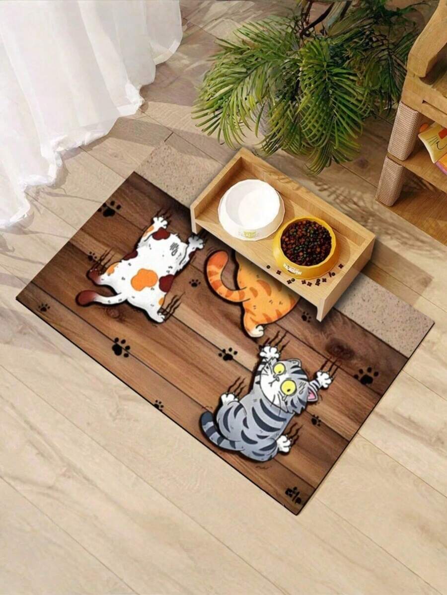 SHEIN 1pc Cat Climbing Wall Print Pet Feeding Mat, Easy To Clean Pet Bowl Mat, Dog Cat Cage Pad,Suitable For All Seasons - Multicolor - View 1