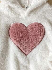 SHEIN 2 件套女婴秋冬休闲可爱保暖羊毛心形连帽衫和裤子套装 - 粉色 - 查看 4