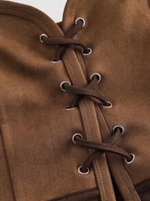 SHEIN MOD Áo hai dây thắt eo trang trí buộc dây phía trước, phong cách Boho, trang phục mùa thu cho nữ, áo hai dây, trang phục phương Tây cho nữ, chất liệu da lộn, có thể phối lớp để tạo kiểu, phong cách cổ điển, quần áo Boho cho nữ, trang phục dự tiệc. - màu nâu - Xem 3