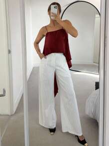 Siren Gaze 女士纯色露背系带设计不对称下摆吊带背心 - 酒紅色 - 查看 4