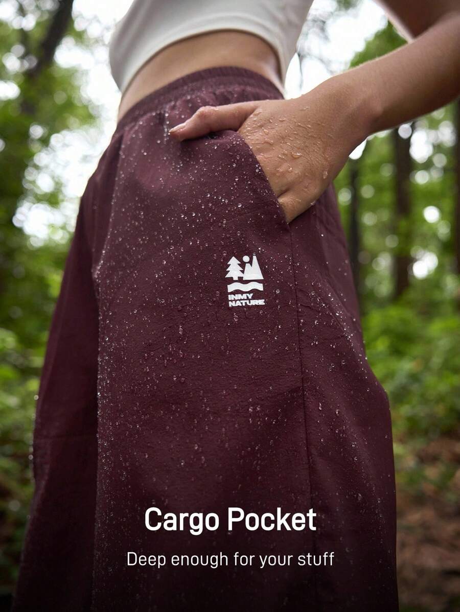 In My Nature Women's Casual Drawstring Waist Outdoor Pants Hiking Pants Cargo Trousers Cherry Red Pants, Wide Leg Pants High Waisted Sport Pants Elastic Waist Pants Baggy Pants Hiking Outdoor Running Climbing Camping, Windproof, Water Repelling Windbreaker Pants, Parachute Pants Women Cargo Pants Wide Leg Workout Pants Women Hiking Pants Baggy Gym Pants - Rust Brown - View 1