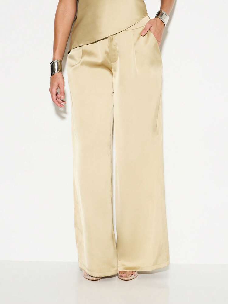 KIZN Pantalones Palazzo con detalle plisado en la cintura