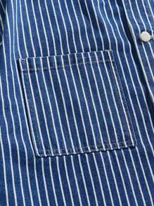 ROMWE MEN Casual 男士条纹短袖单排扣口袋休闲牛仔衬衫 - 棕色 - 查看 4