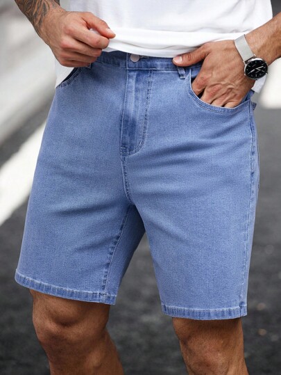 Manfinity Homme Męskie, luźne, elastyczne, niebieskie szorty jeansowe w dużych rozmiarach, modne w miejskim stylu, lekkie, sprane szorty jeansowe